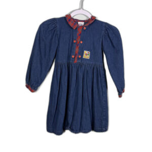 Vintage OshKosh Dress Denim Cotton Plaid Made in USA Size 6X Cat Pencil